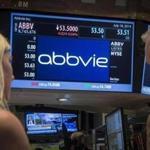 A screen displayed the share price for pharmaceutical maker AbbVie on the floor of the New York Stock Exchange in July.